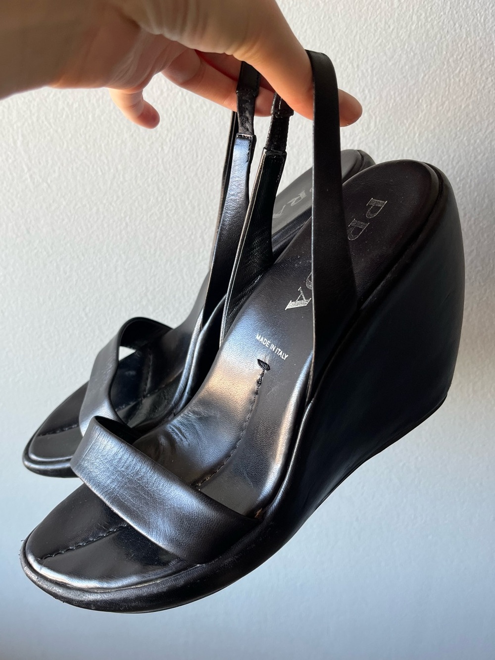 Prada Black Leather Wedge Sandals Brand new condition